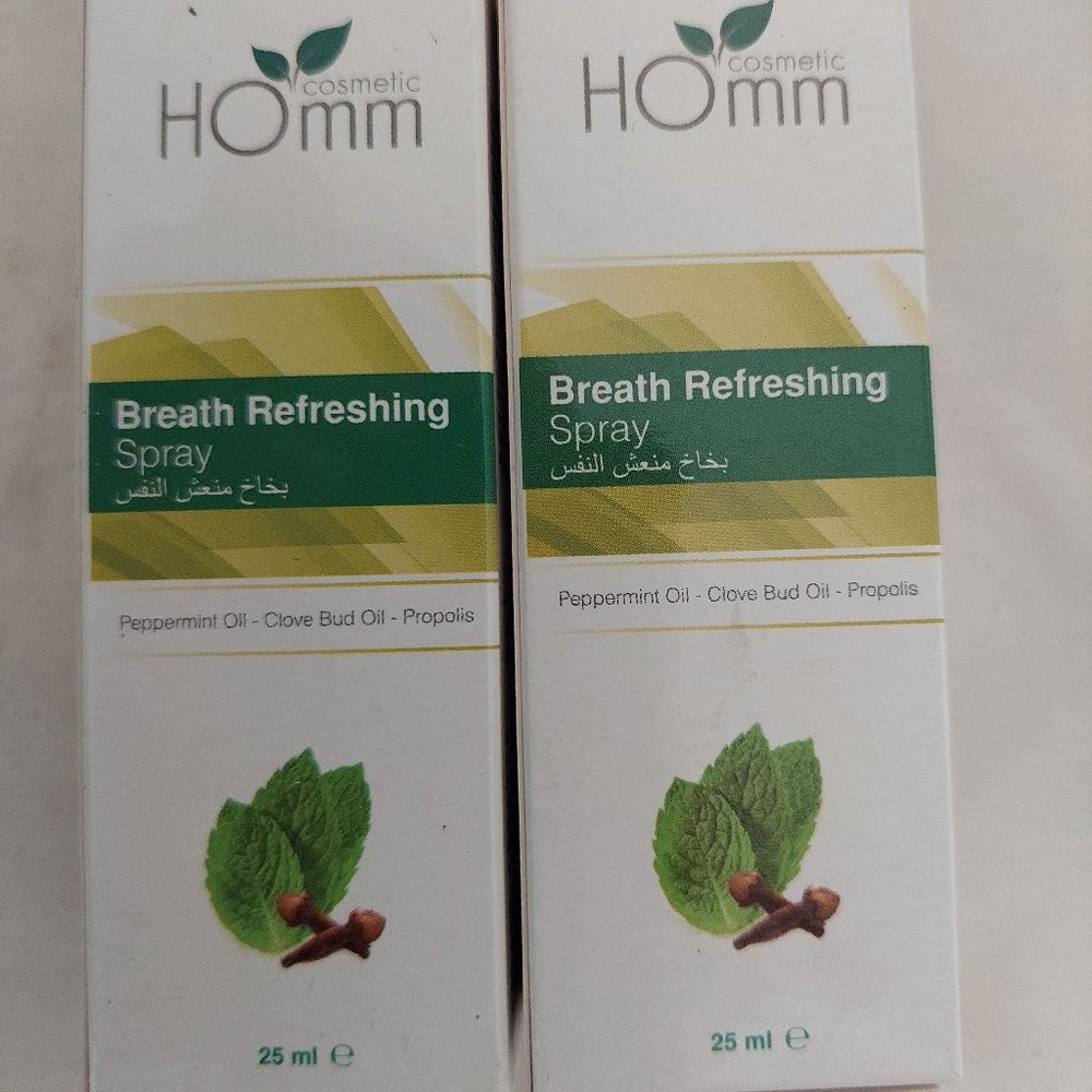 2 HOMM COSMETIC BREATH REFRESHING SPRAY PEPPERMINT OIL NIB 25 ML